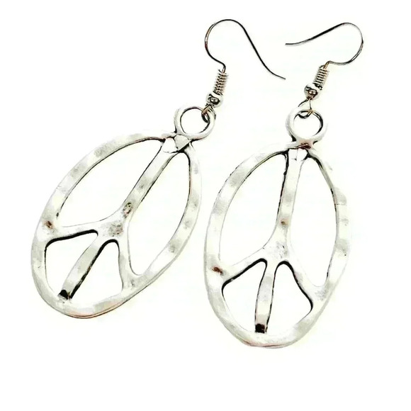 Peace sign hippie earrings hippy accessories silver bohemian retro jewel… - Picture 9 of 9